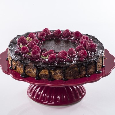 Čokoládová ganache torta s malinami